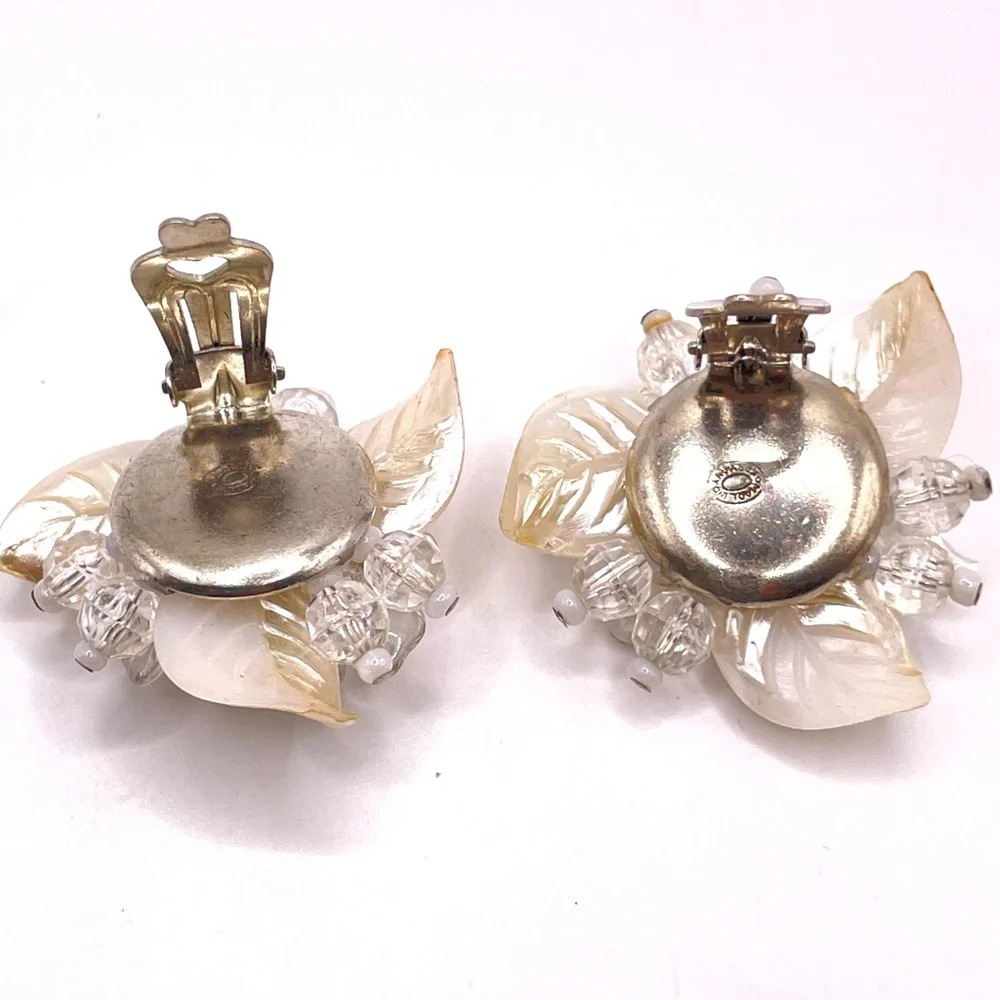 Germany Signed Vintage Lucite Lightweight Pearlized Clip-on Earrings